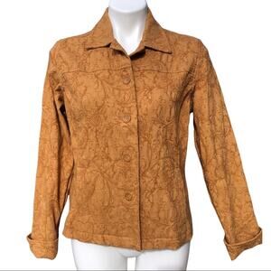 Coldwater Creek gold toffee jacquard collared jacket button front size small